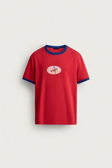 Zara HORSE CONTRAST BINDING T-SHIRT - Dark red