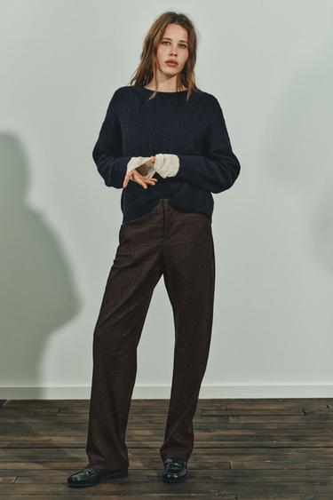 CHECK TROUSERS WITH SEAM DETAILS - Khaki by Zara - Image 0