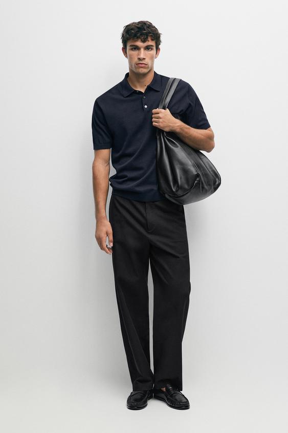 Zara 100% cotton knit polo sweater - Navy blue - Image 0