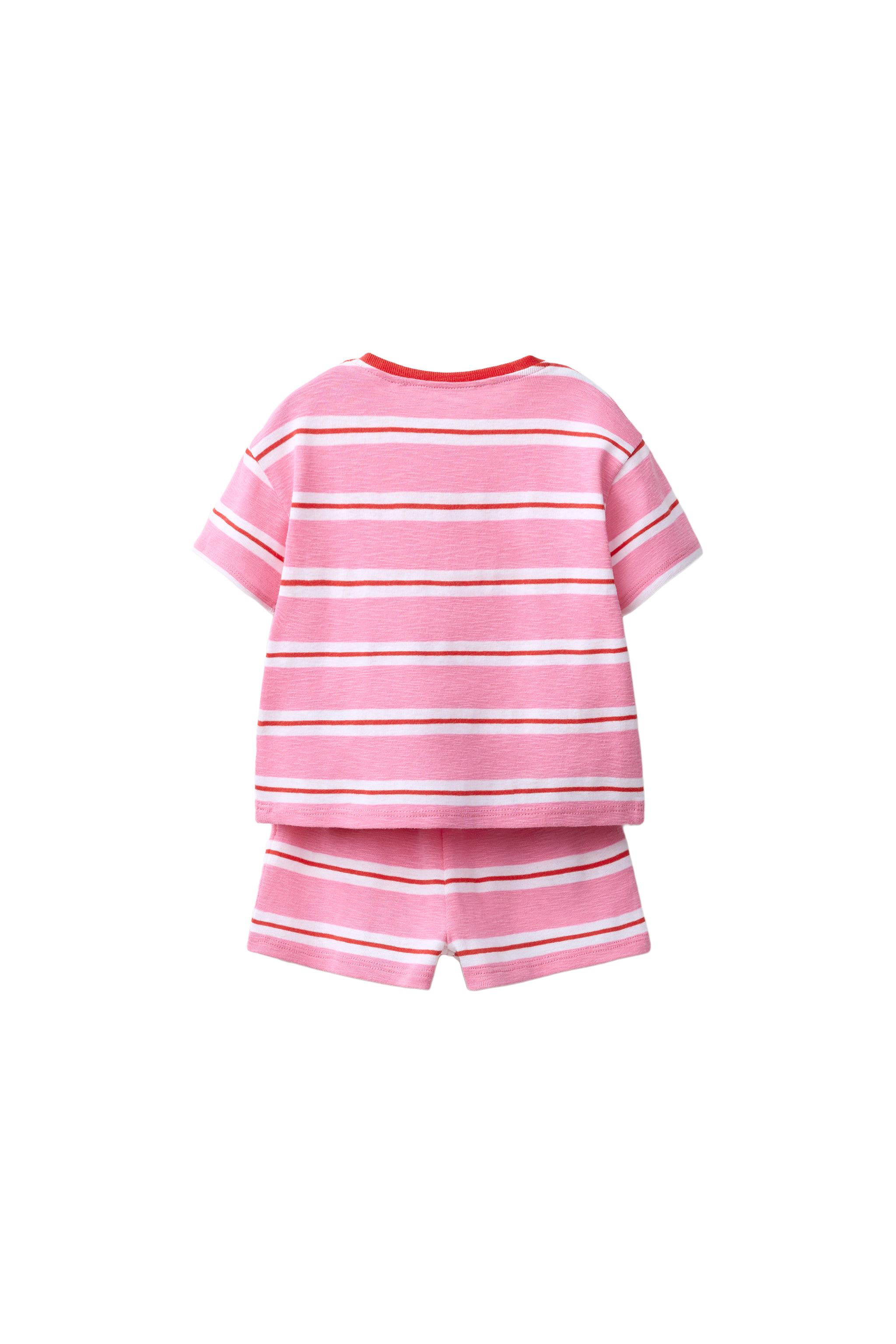 STRIPED T-SHIRT AND BERMUDA SET — Pink / White