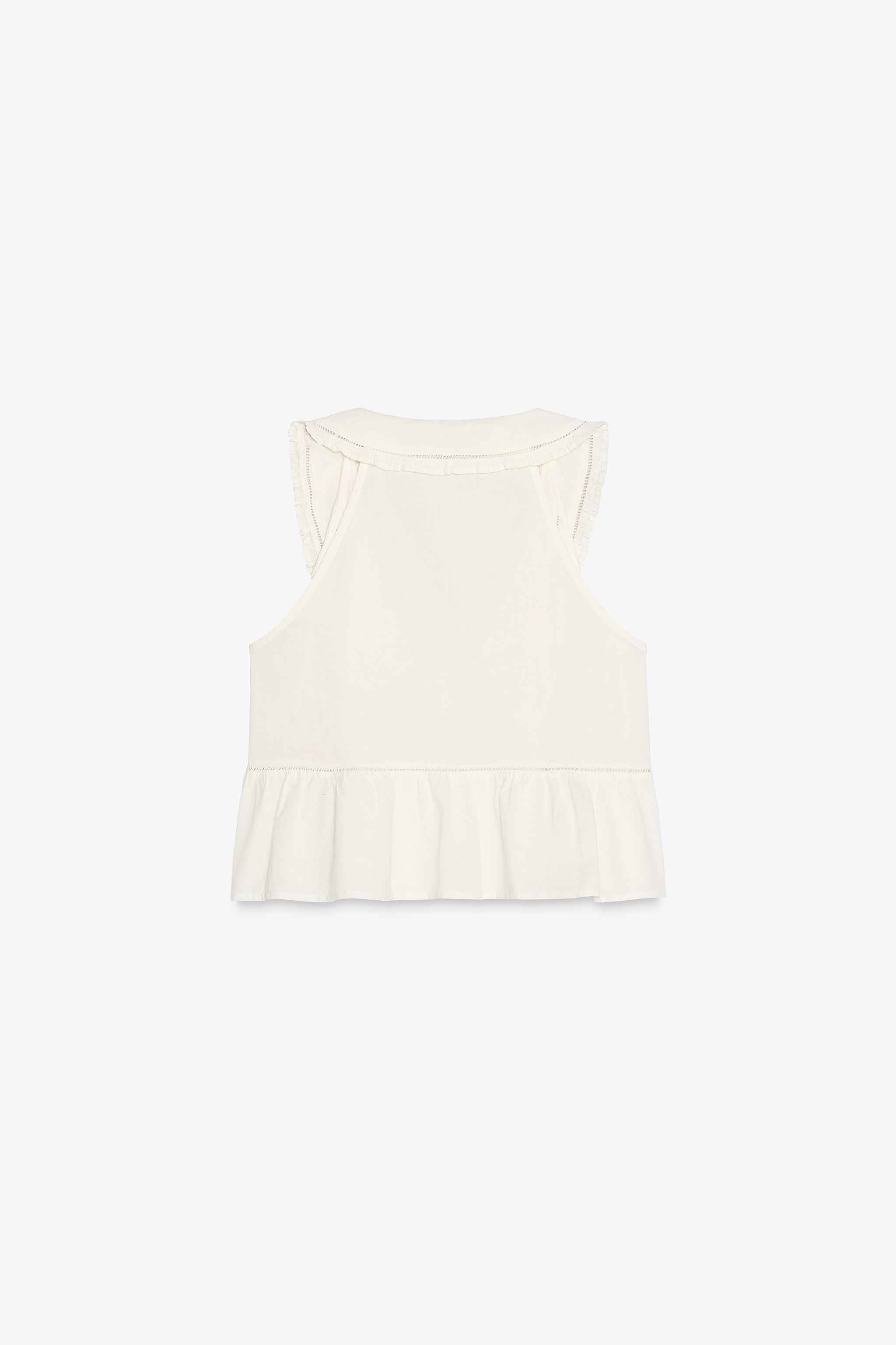EMBROIDERED PETER PAN COLLAR TOP - Oyster-white | ZARA