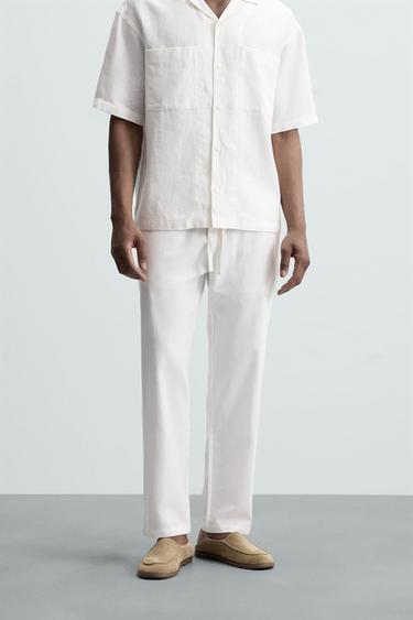 RELAXED FIT COTTON-LINEN TROUSERS - Oyster-white by Zara