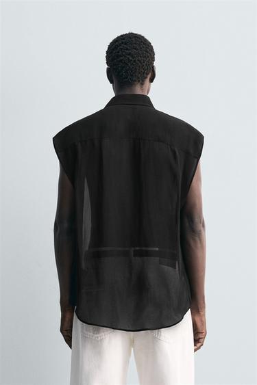 SEMI-SHEER SHIRT WITH POCKETS - Black by Zara - Image 2