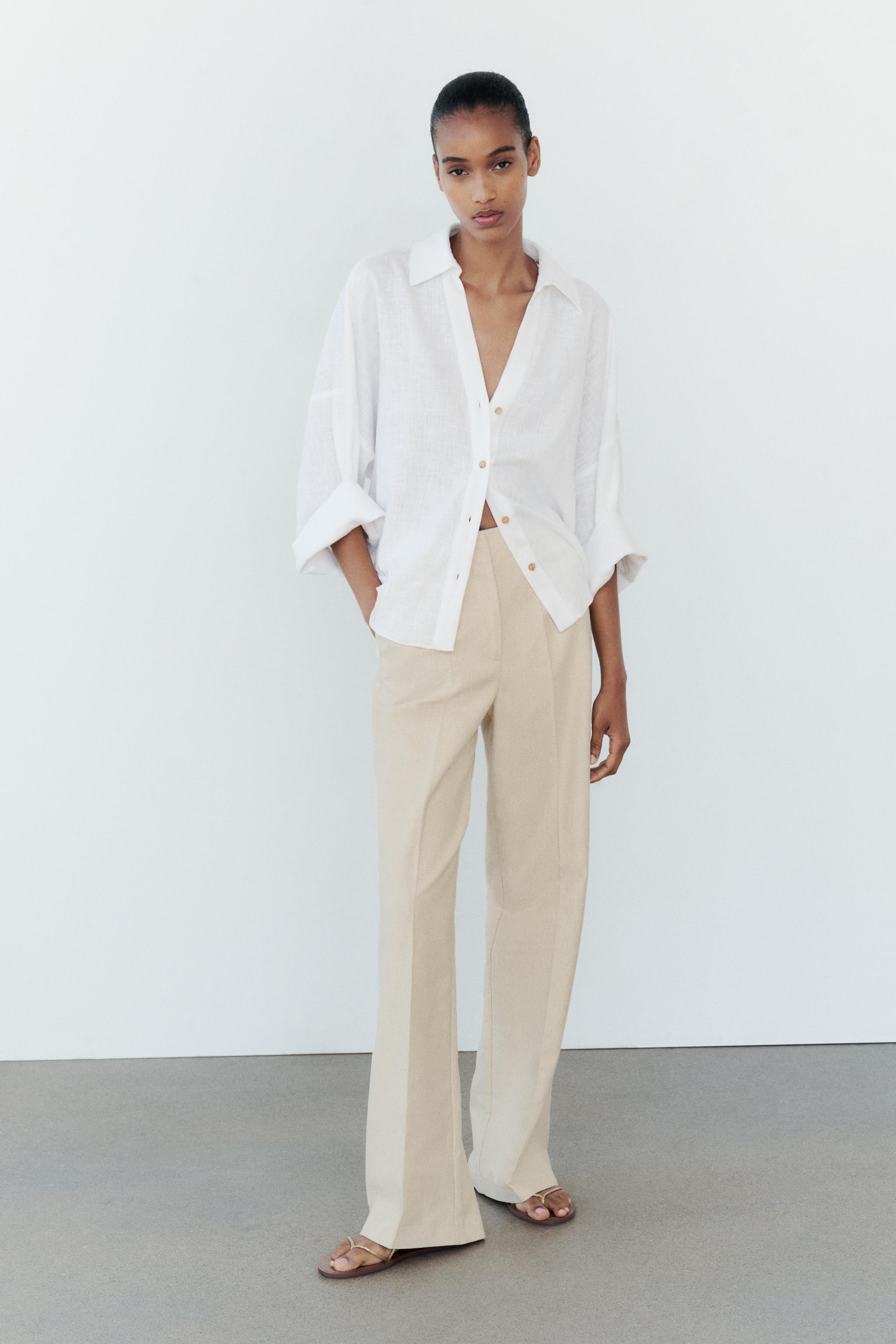 Cream wide leg trousers zara best sale