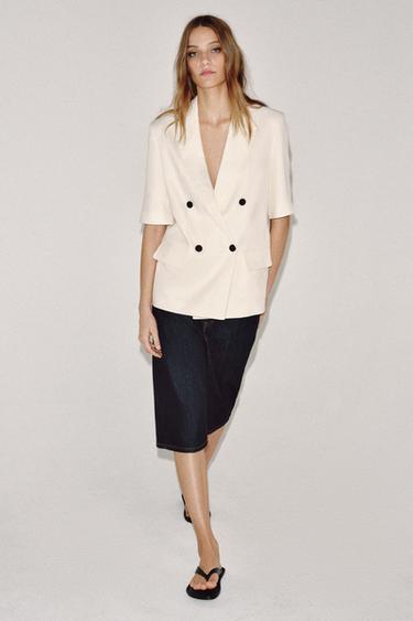 ZW COLLECTION LINEN SHORT SLEEVE BLAZER - Ecru by Zara - Image 0