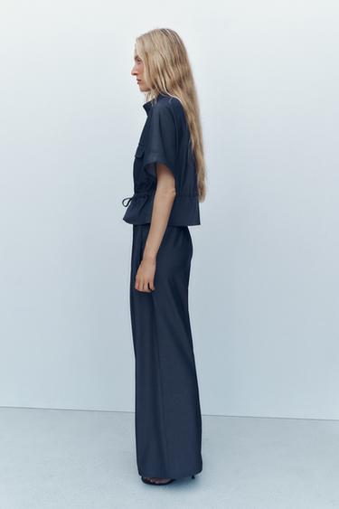 PANTALON LARGE À PINCES - Bleu de Zara - Image 2