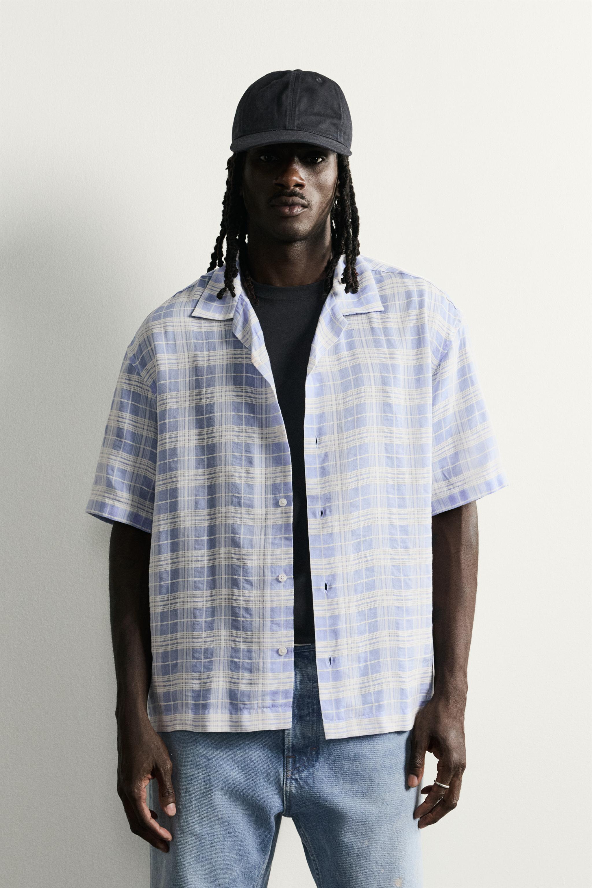 CHECK JACQUARD SHIRT — Blue / White