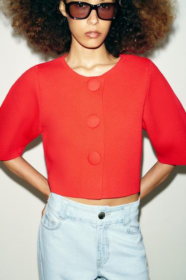 SHORT KNIT CARDIGAN - Red by Zara
