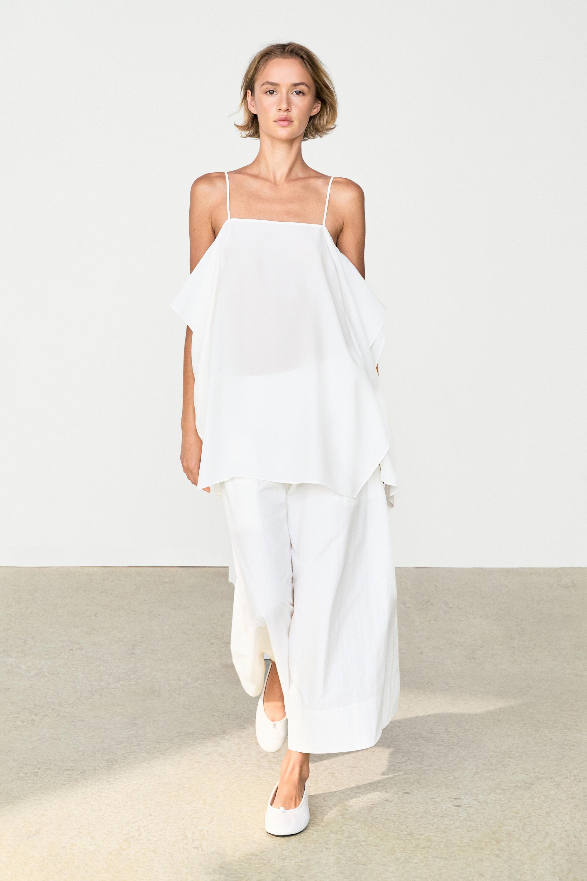 Midi skirt with yoke and pleated detail — White