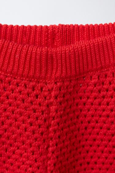 FLORAL CROCHET KNIT BERMUDA SHORTS - Red by Zara - Image 2
