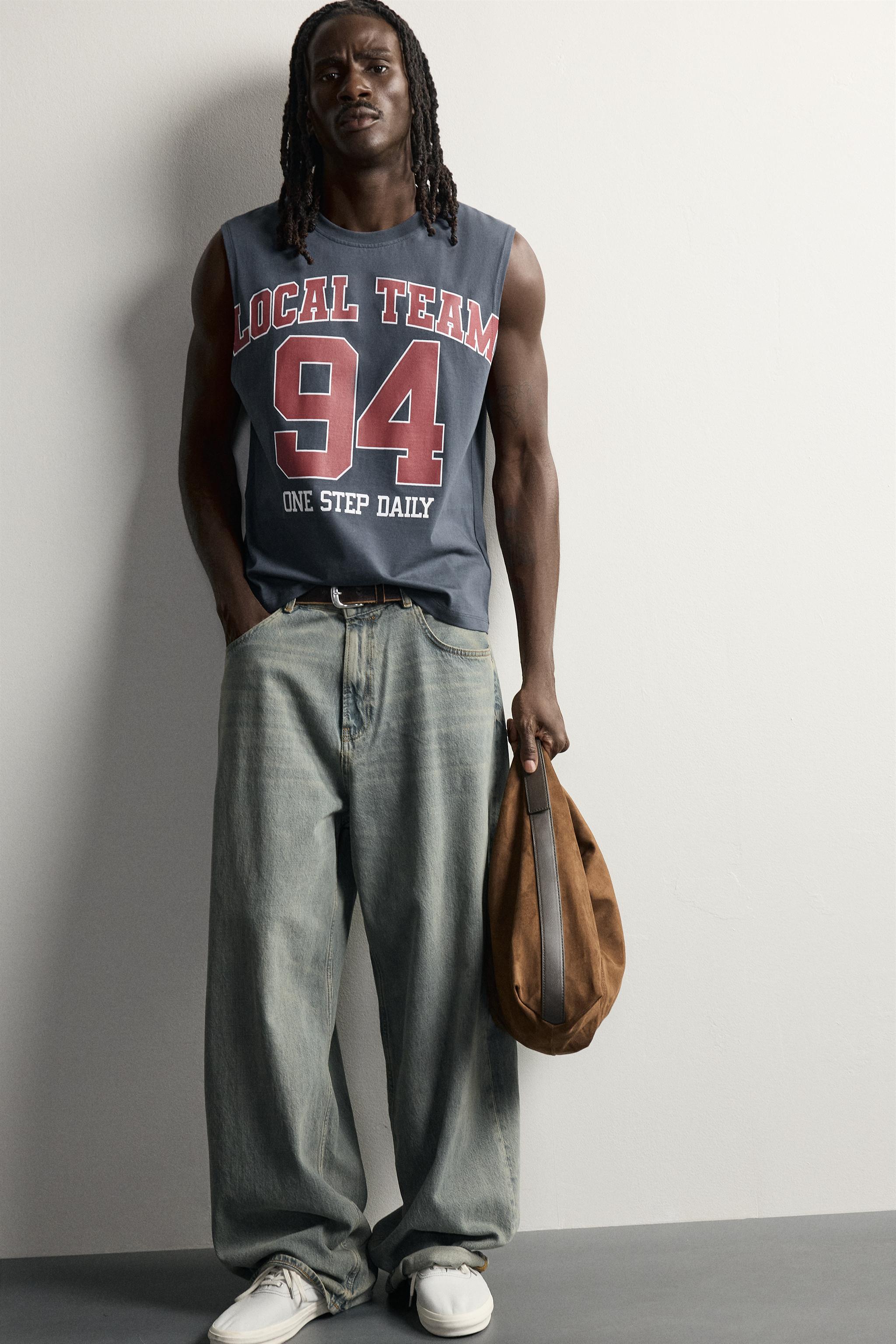 Мужские топы Zara RELAXED FIT CONTRAST GRAPHIC TANK TOP — фото 6