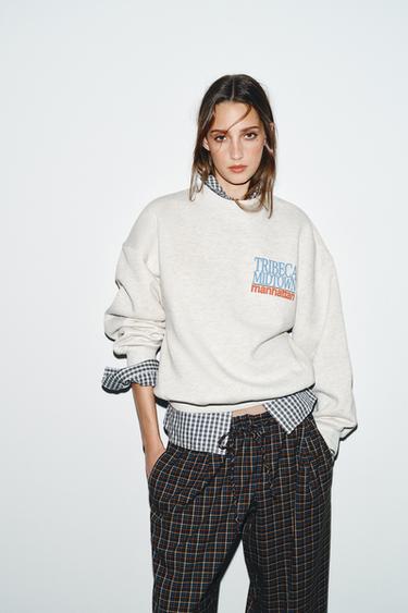 SWEATSHIRT WITH CONTRAST SLOGAN - Beige marl by Zara - Image 1