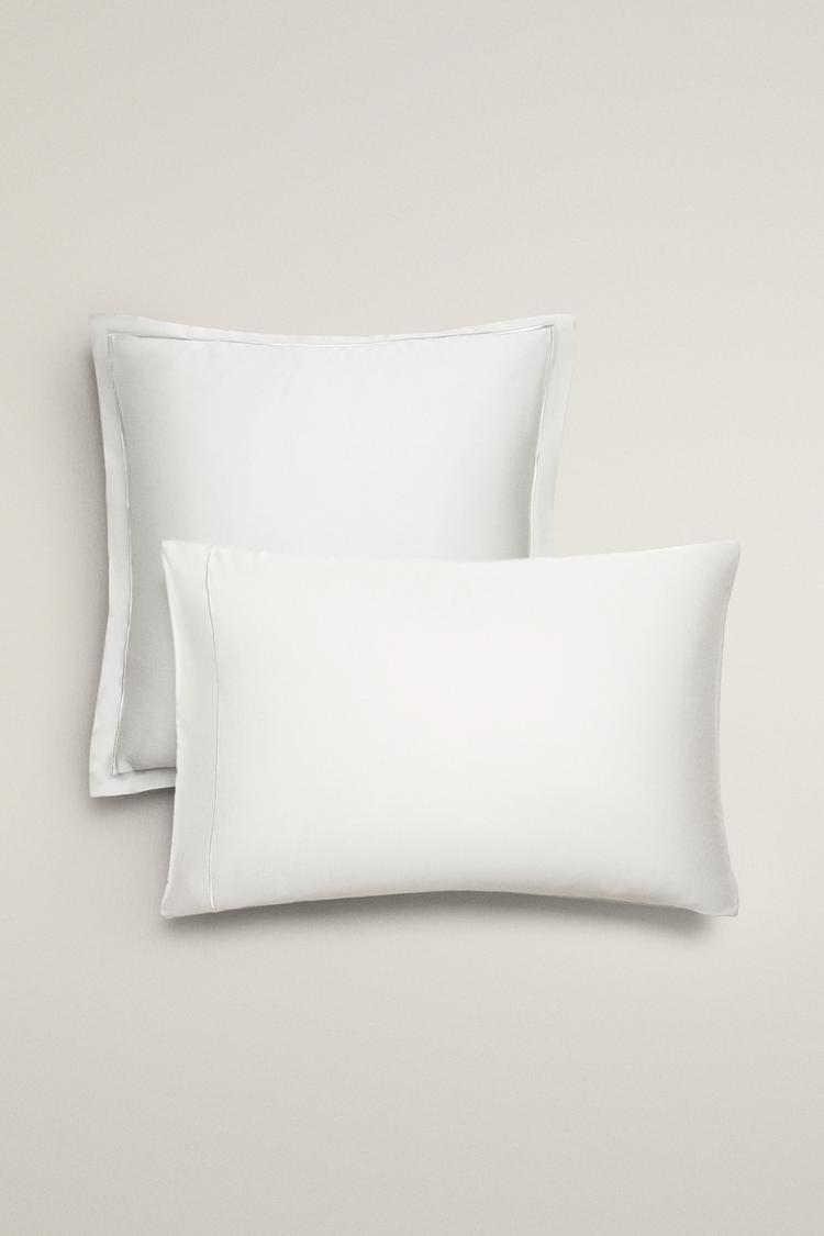 SATEEN PILLOWCASE WITH FESTOON DESIGN (300 THREAD COUNT) — White