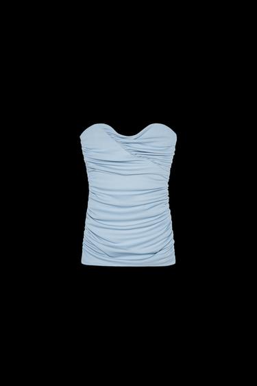 Zara STRAPLESS RUCHED TOP - Mid-blue - Image 0
