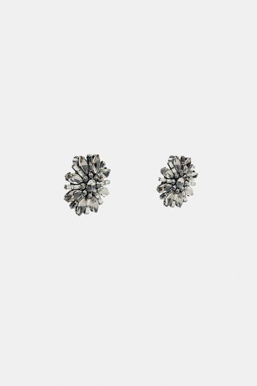 FLOWER RHINESTONE EARRINGS - Silver by Zara - Image 2