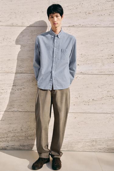 Zara 格紋紋理襯衫 - 海藍色 / 白色