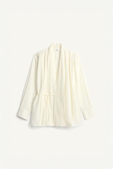 STRIPED JACQUARD KIMONO SHIRT - Ecru by Zara
