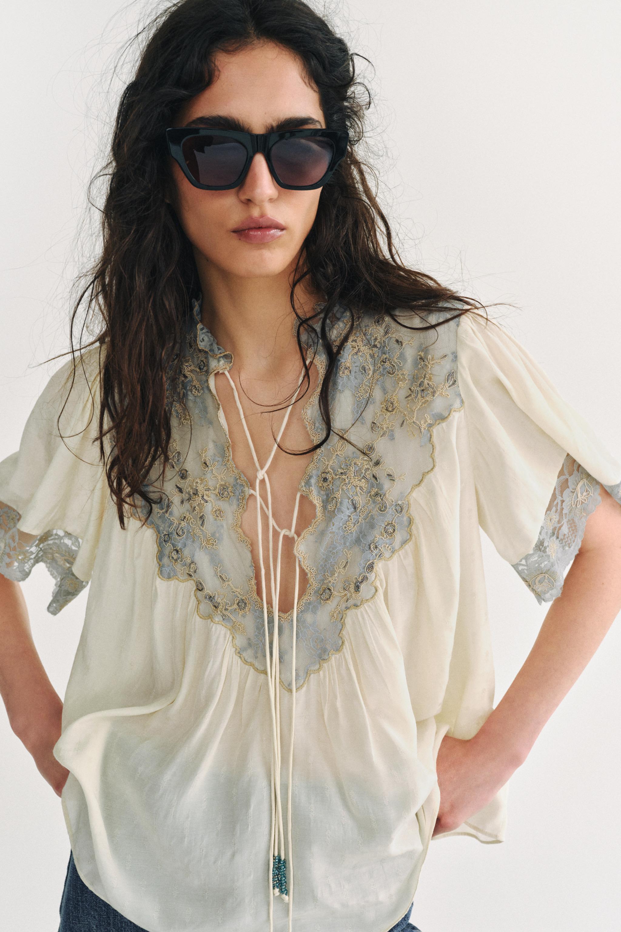 ZW COLLECTION LACE SHIRT — Ecru
