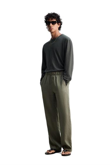 100% LINEN TROUSERS - Dark khaki by Zara