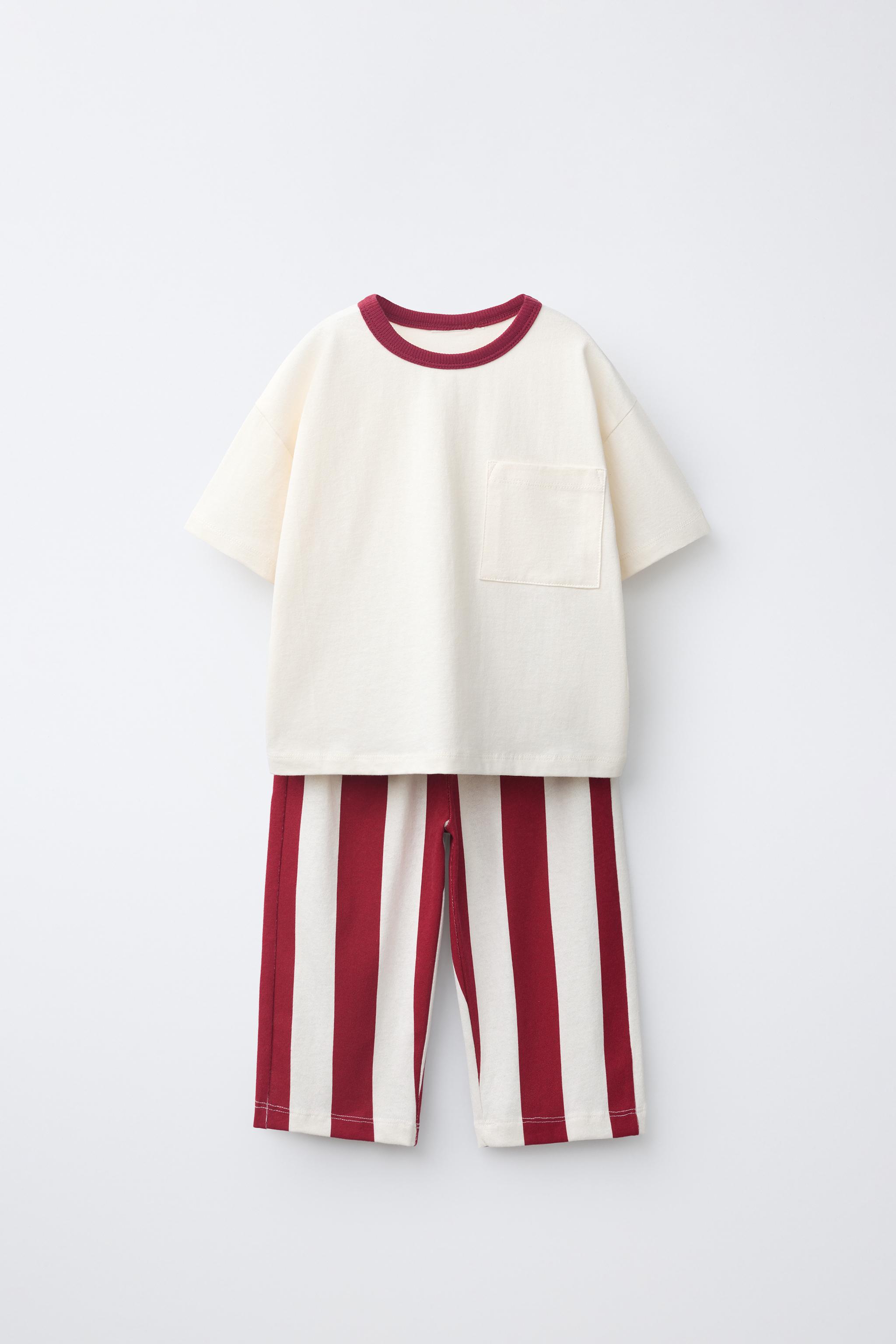 STRIPED T-SHIRT AND JOGGER SET — Red