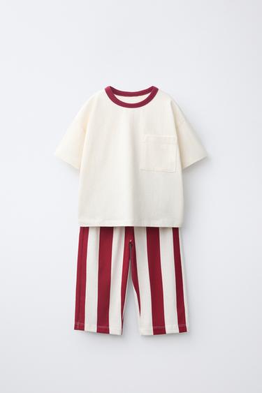 STRIPED T-SHIRT AND TROUSERS JOGGING SET - Red by Zara