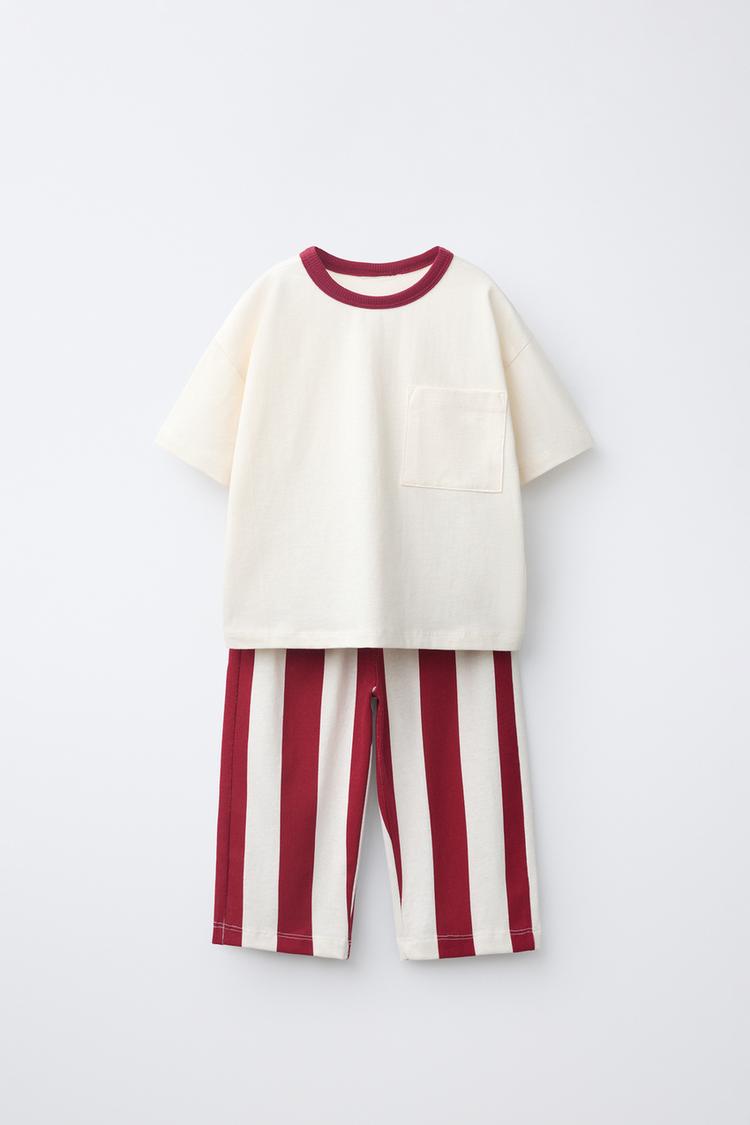 STRIPED T-SHIRT AND JOGGER SET — Red