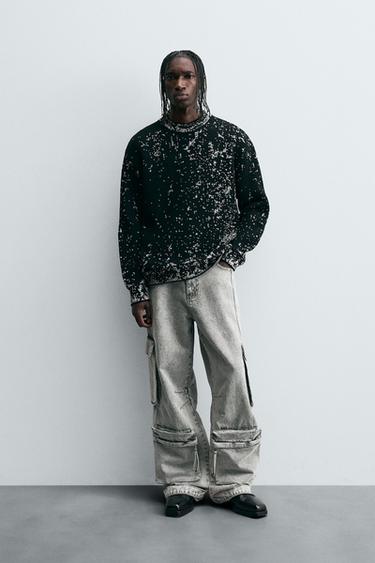 SUÉTER JACQUARD GEOMÉTRICO - Preto da Zara - Imagem 0