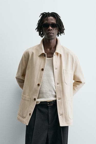 Zara TEXTURED OVERSHIRT WITH POCKETS - Ecru