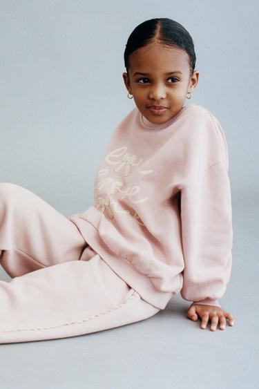 Zara EMBROIDERED BOW SWEATSHIRT - Faded pink