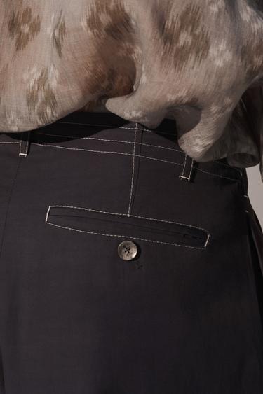 PANTALON FLUIDE À LACETS - Bleu marine foncé de Zara - Image 4