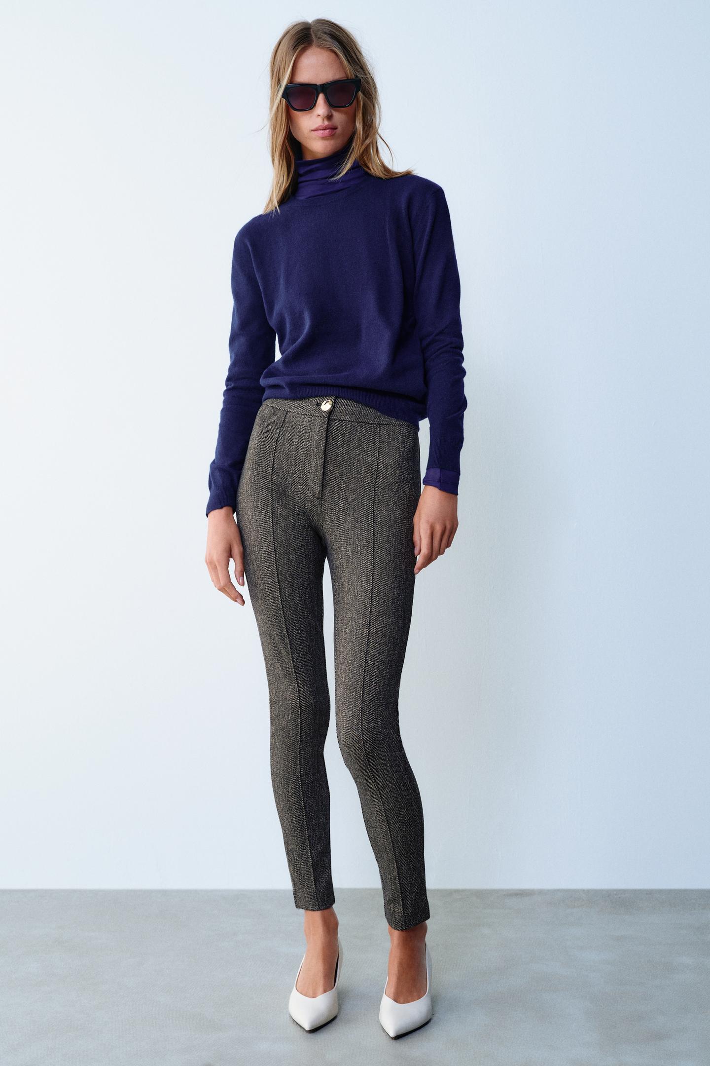 Женские леггинсы Zara Herringbone, цвет: Серый меланжевый