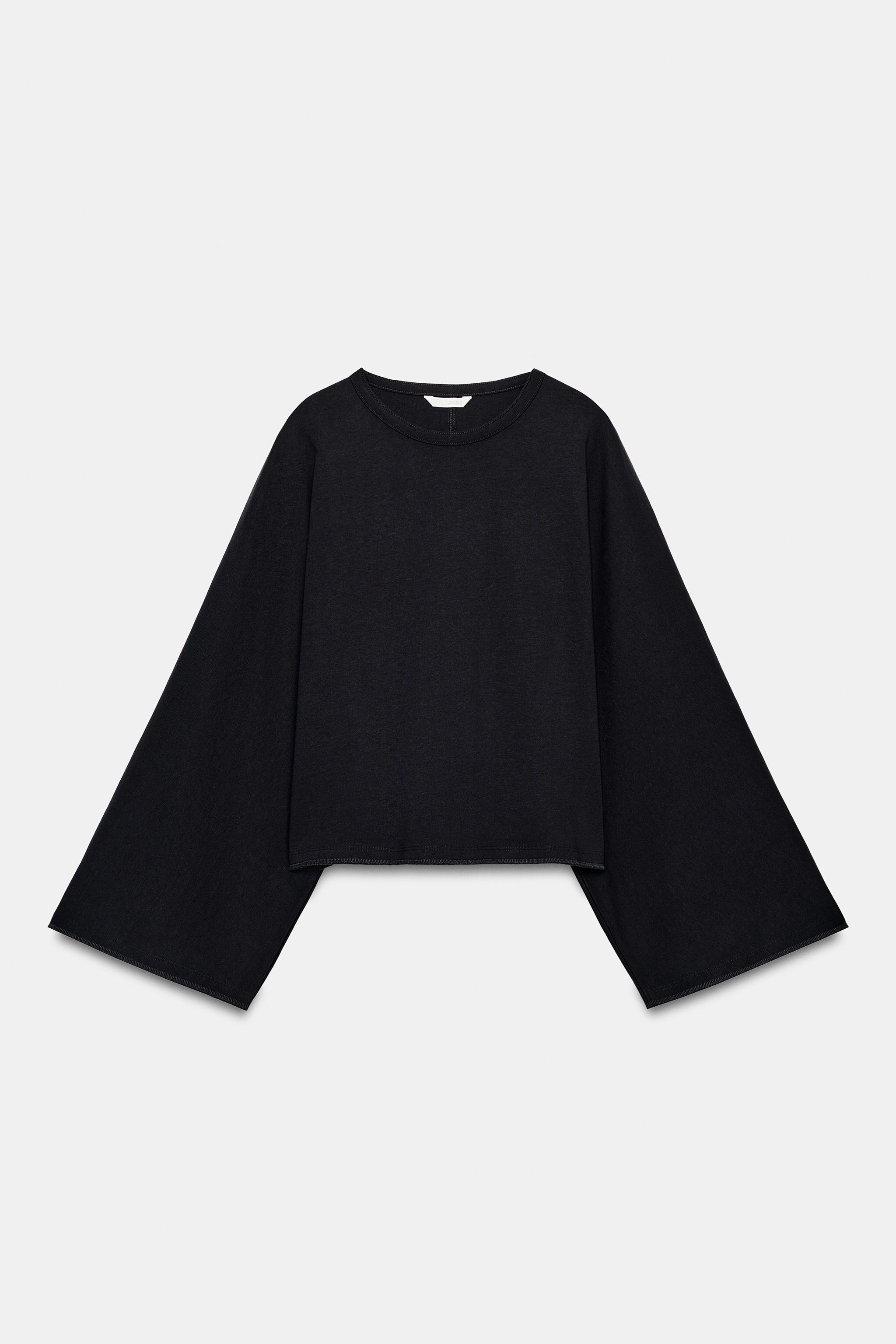 Zara PAMUKLU GENİŞ KOLLU T-SHIRT görsel 6