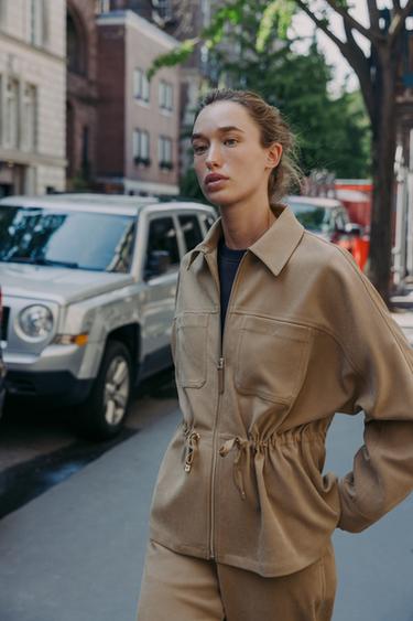 Zara 可調腰身口袋外套 - 中駝色