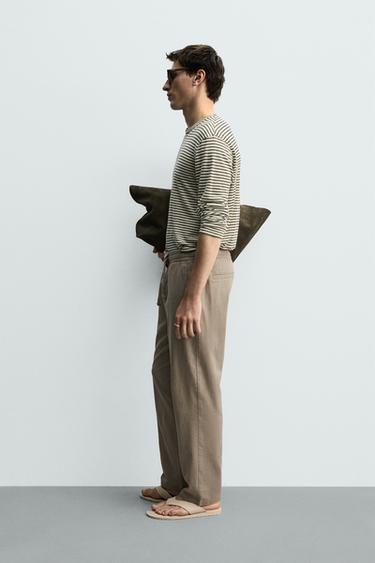 COTTON/LINEN RELAXED FIT TROUSERS - Green by Zara - Image 3
