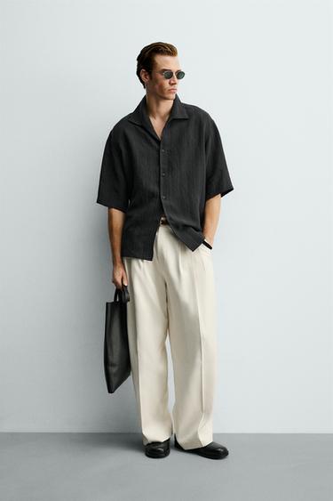 STRIPED JACQUARD BOXY FIT SHIRT - Black by Zara