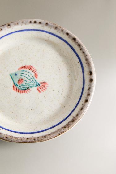 STONEWARE FISH SIDE PLATE - Blue/White by Zara - Image 2