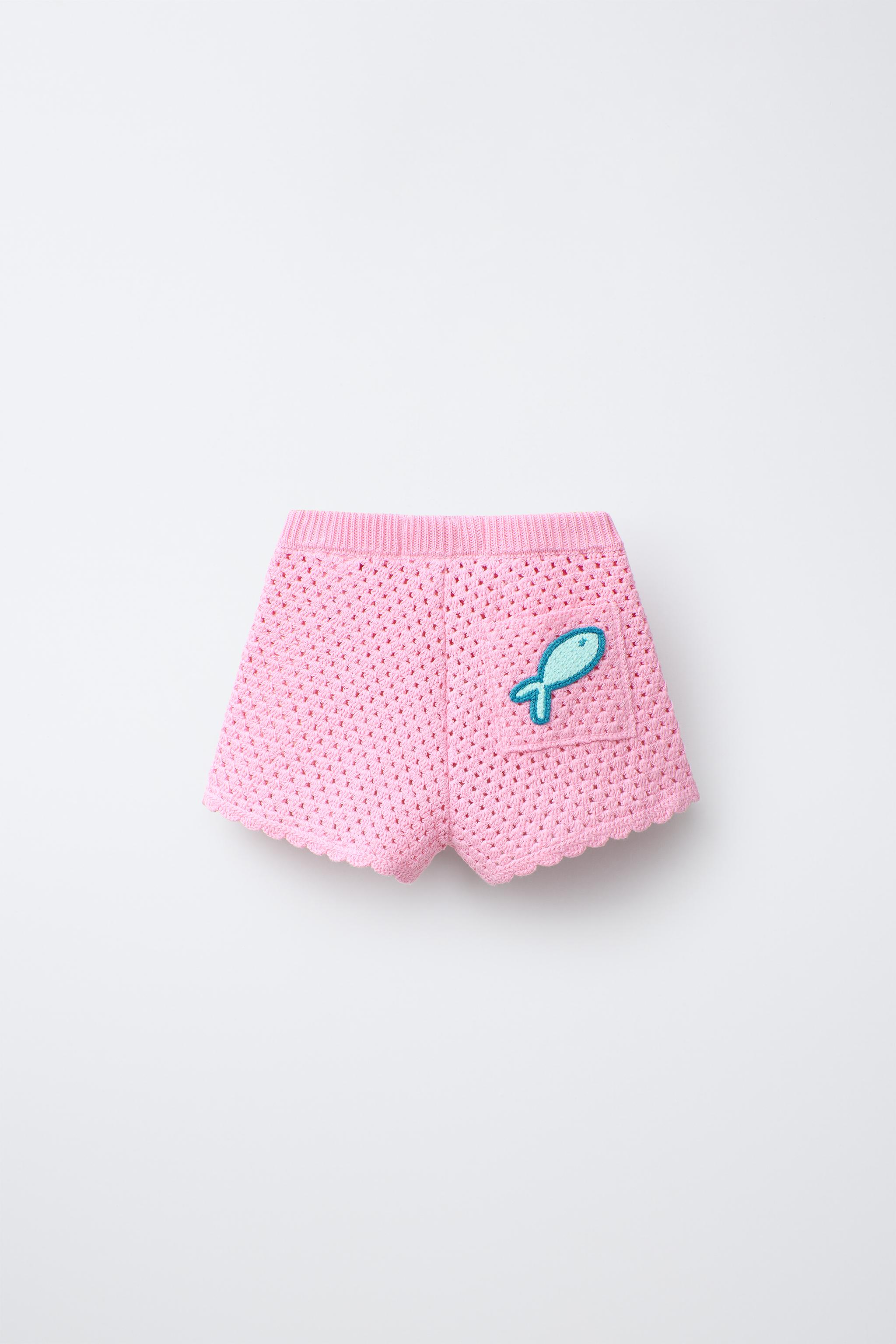 CROCHET KNIT SHORTS WITH FISH EMBROIDERY