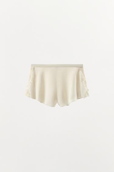 SATIN SHORTS WITH LACE TRIM - Ecru by Zara