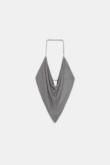 Zara BEADED DRAPED TOP - Silver