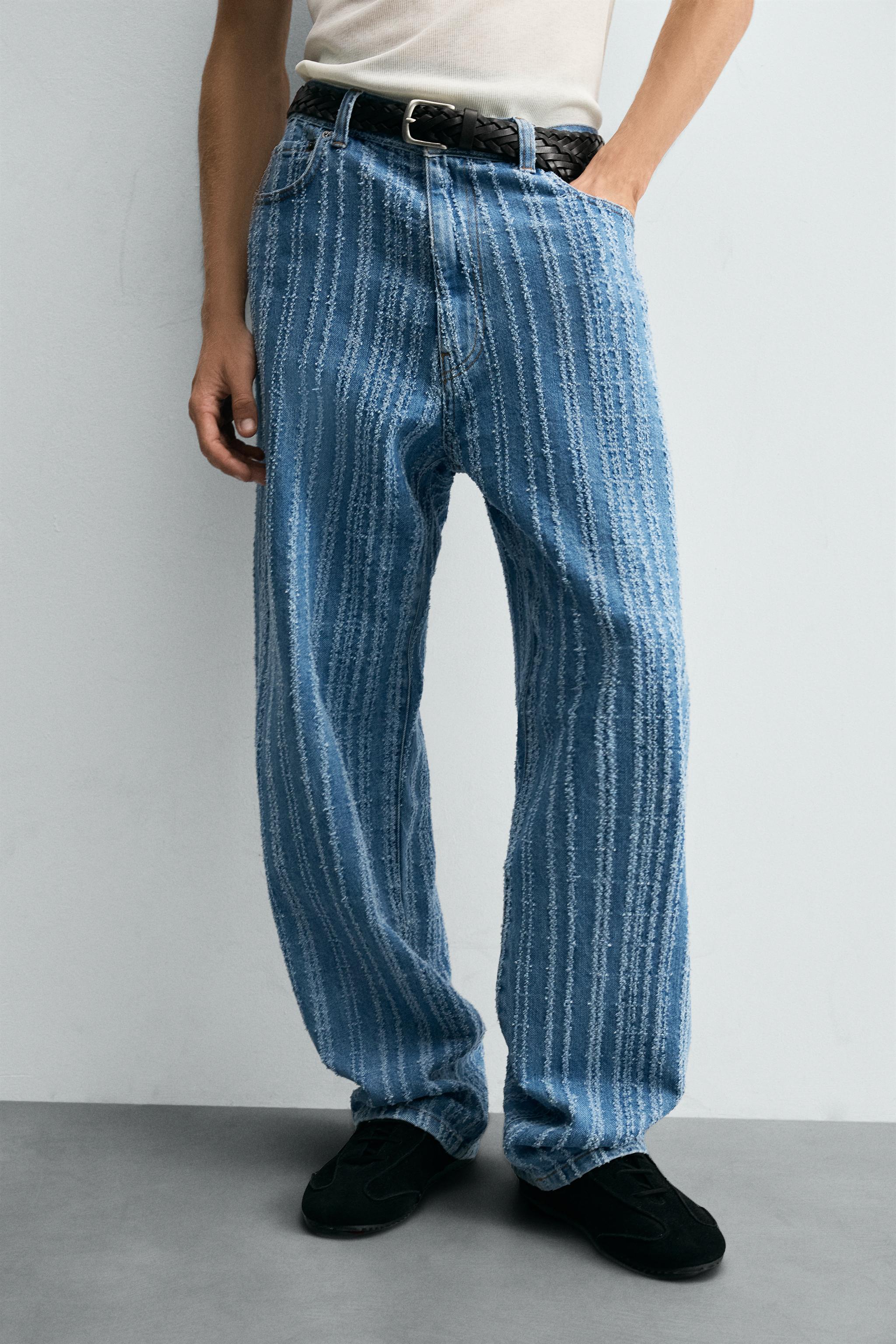 TEXTURED STRIPED JEANS - Blue | ZARA Canada