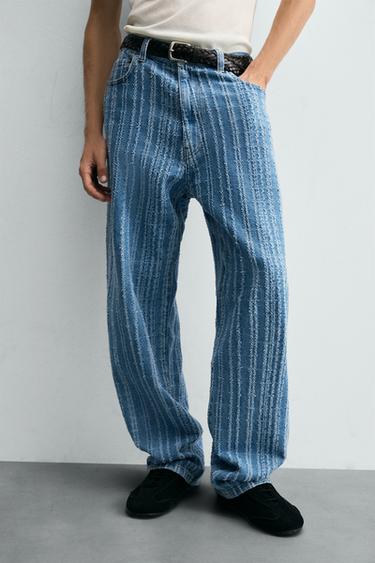 TEXTURED STRIPE JEANS - Blue by Zara