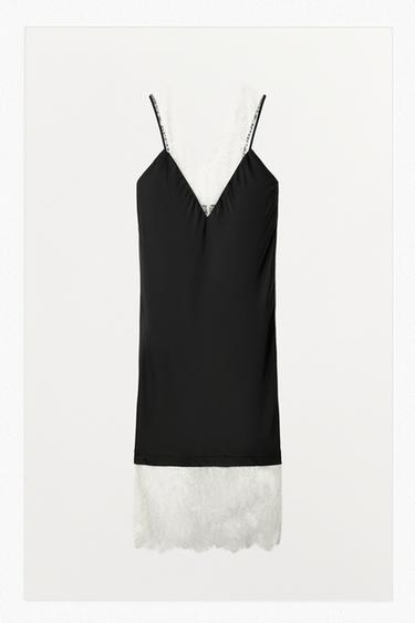 SATIN DRESS WITH CONTRAST LACE - Black by Zara