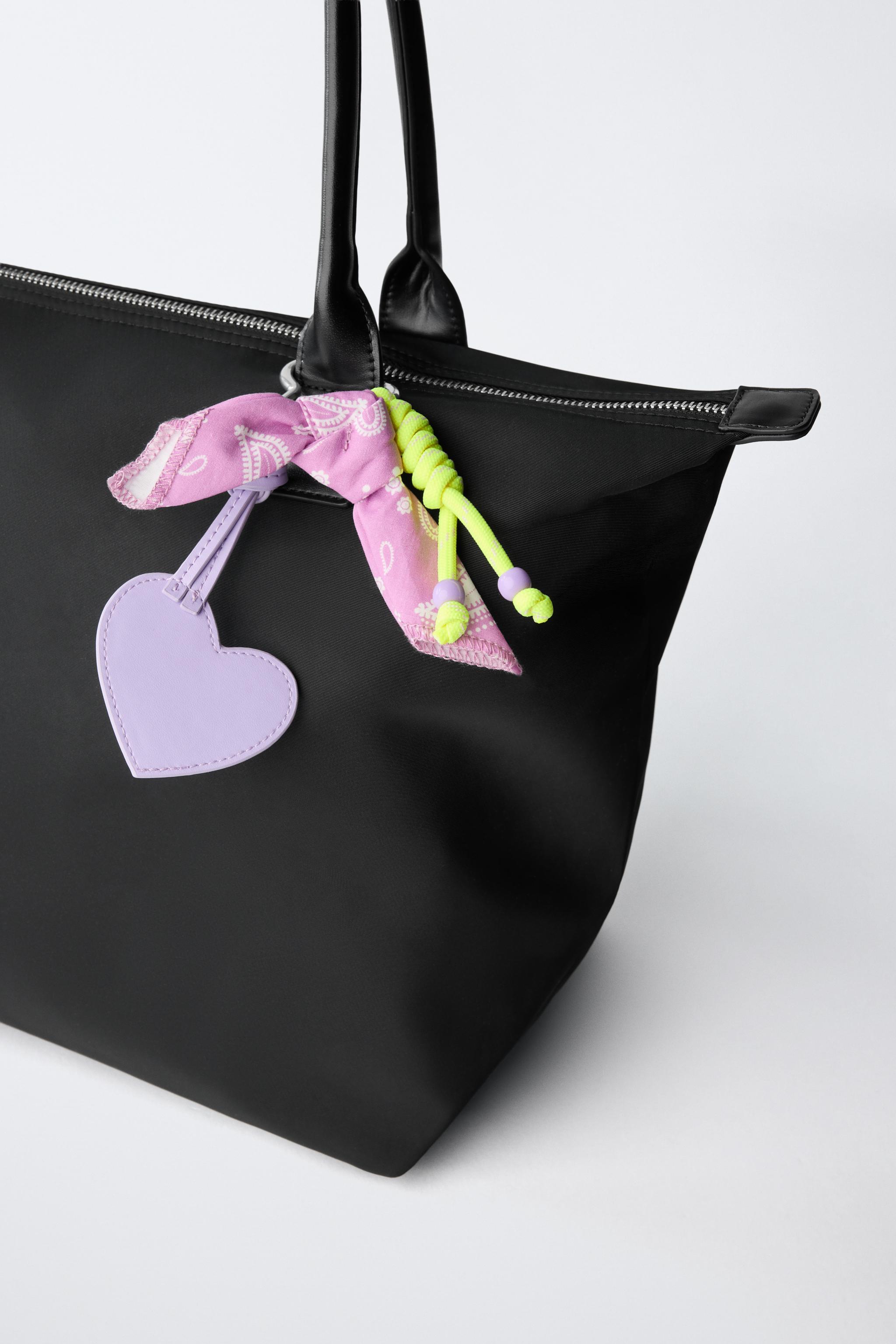 NYLON SHOPPER BAG WITH HEART CHARM - Black | ZARA Canada