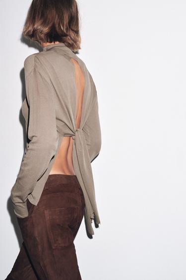 KNIT TOP WITH TIE BACK - Mink by Zara
