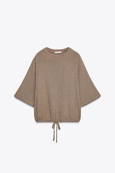 T-SHIRT EN MAILLE COUPÉE - Marron / Écru de Zara - Image 5