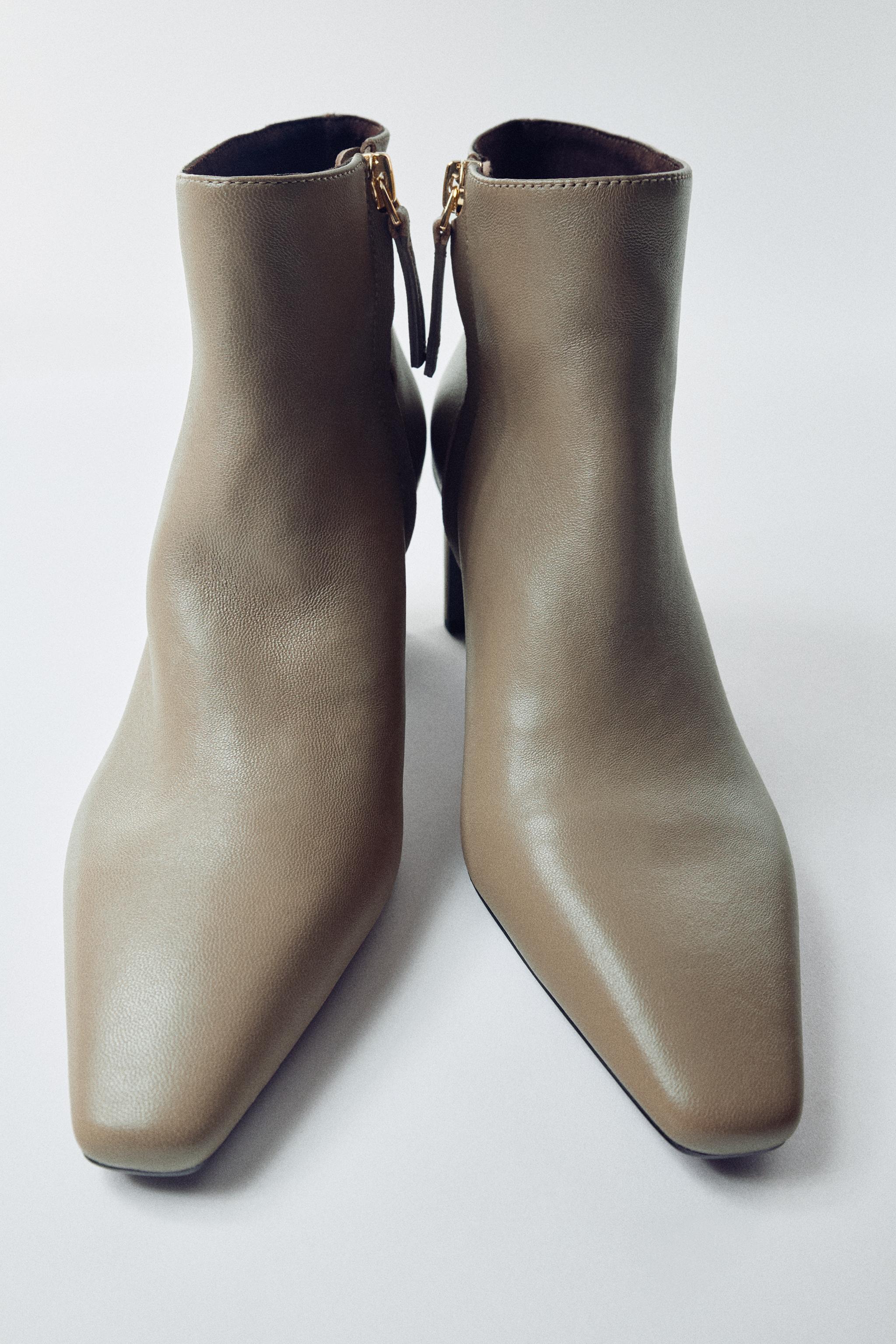 Leather Kitten Heel Booties by Zara