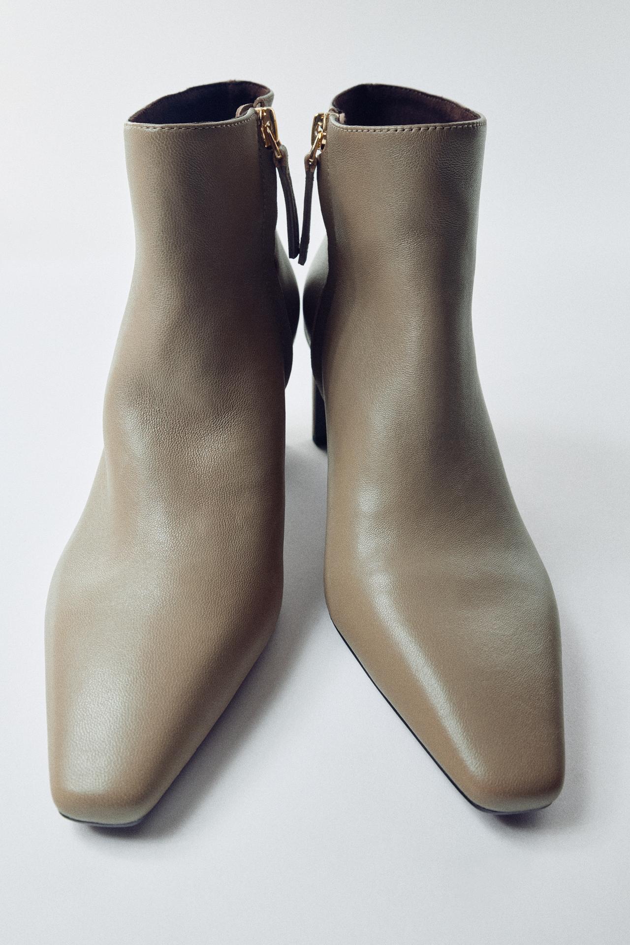 LEATHER KITTEN HEEL BOOTIES — Taupe Gray