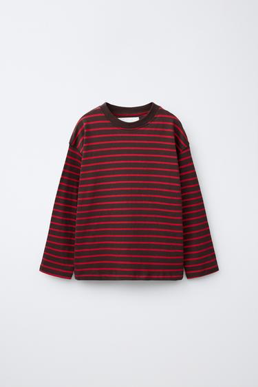 STRIPED PRINT T-SHIRT — Mid-red 1