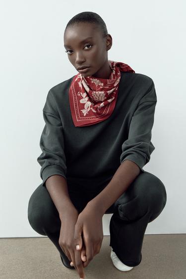 PRINTED COTTON SCARF - Maroon by Zara