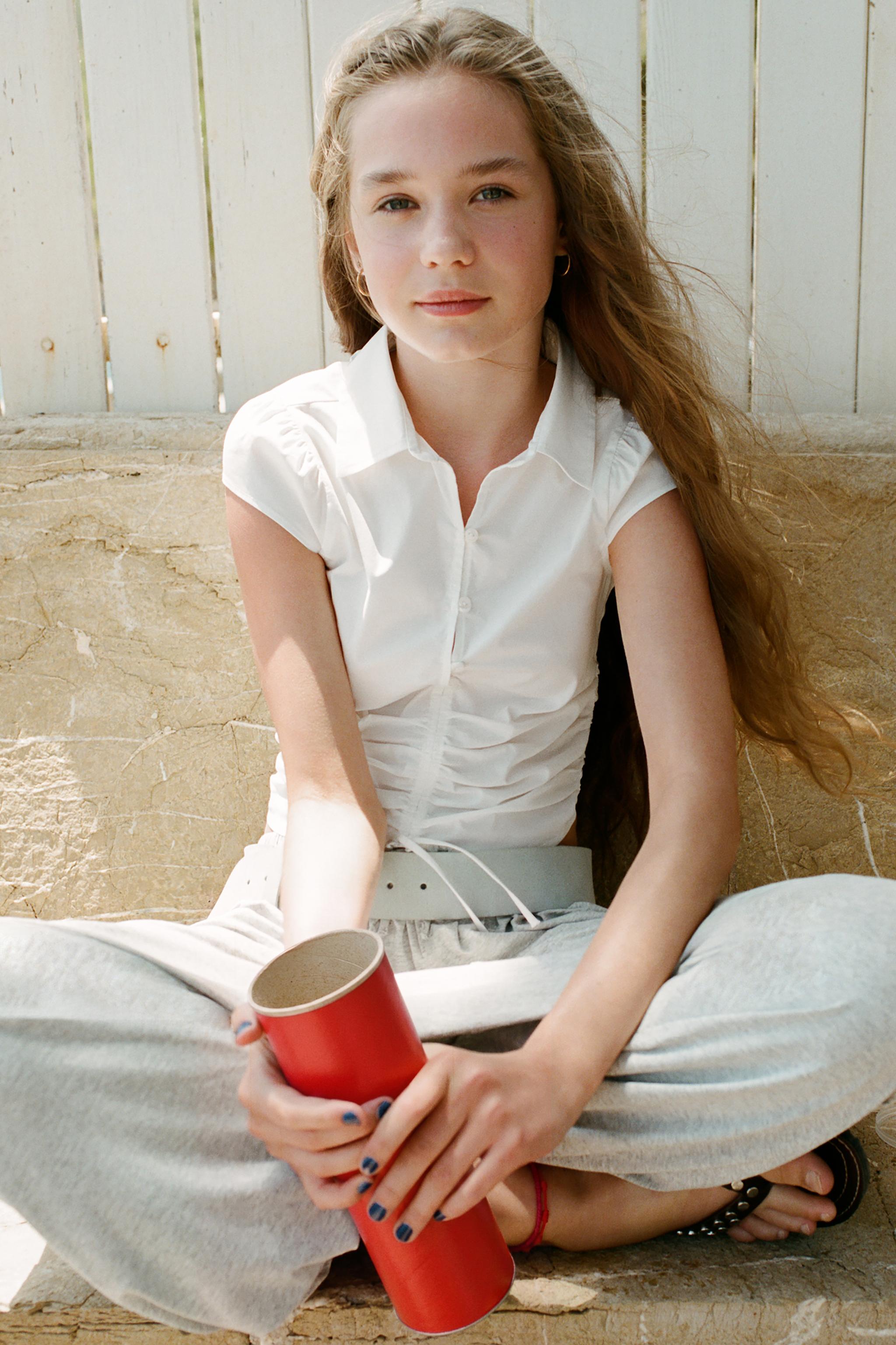 Детские рубашки Zara FITTED RUCHED SHIRT